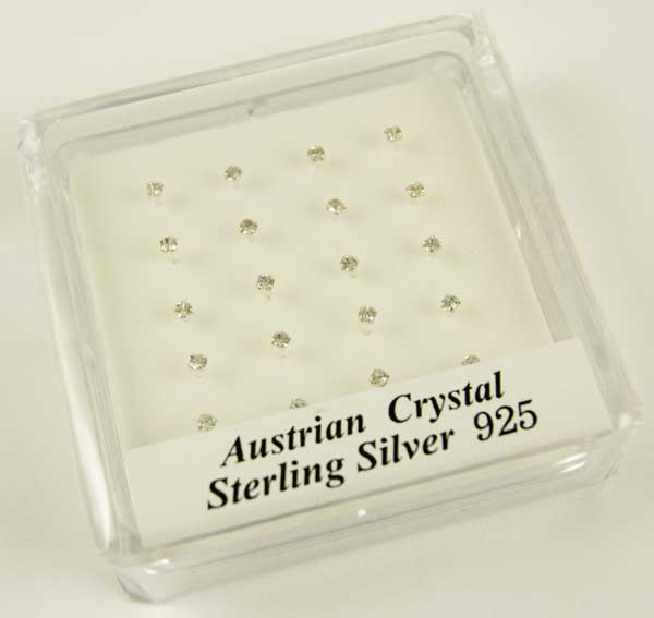 Silver Nose Stud Clear 2mm 20pcs