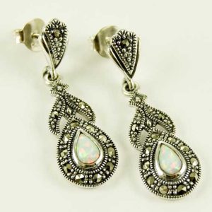 Silver Earring Marcasite Opal