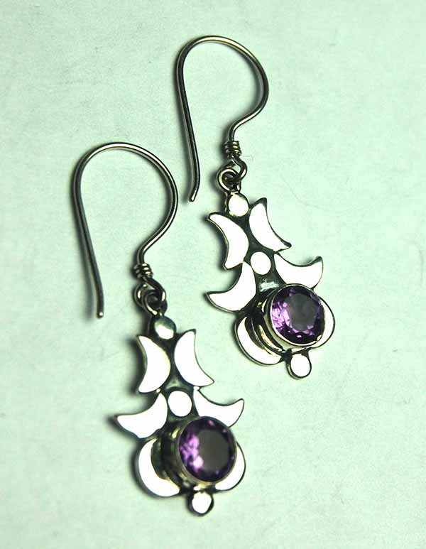 Silver Earring Moons Amethyst