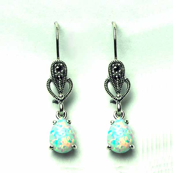 Silver Earring Marcasite Opal