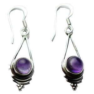 Silver Earring Circle Amethyst