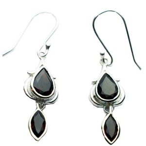 Silver Earring Double Garnet