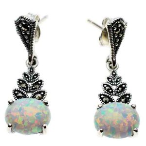 Silver Earring Marcasite Opal