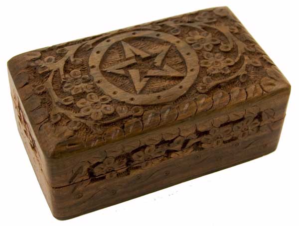Box Wooden Carved Pentagram