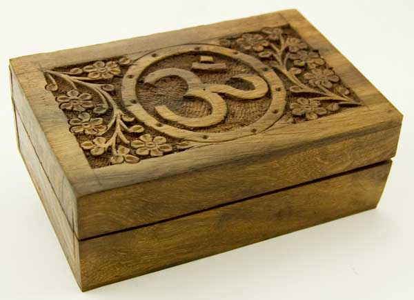 Box Wooden Carved Om 6x4 Inch