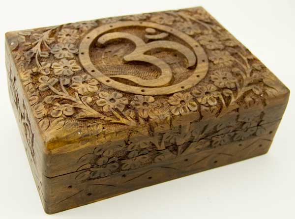 Box Wooden Carved Om 7X5 Inch