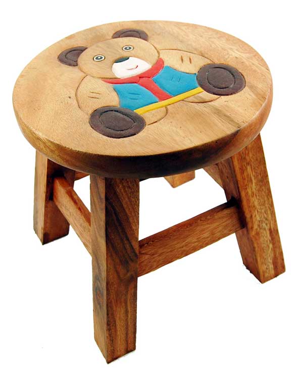 Stool Wooden With Bear