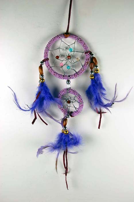 Dream Catcher Beaded 2 Circles Purple 7.5cm