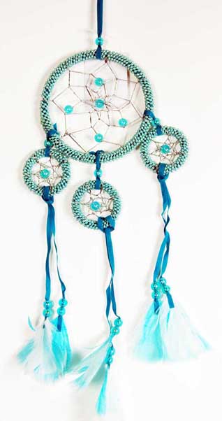 Dream Catcher Beaded 4 Circles Blue 8cm