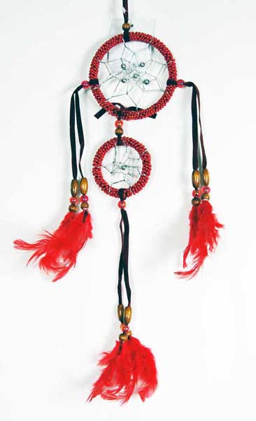 Dream Catcher Beaded Red 2 Circles 8cm