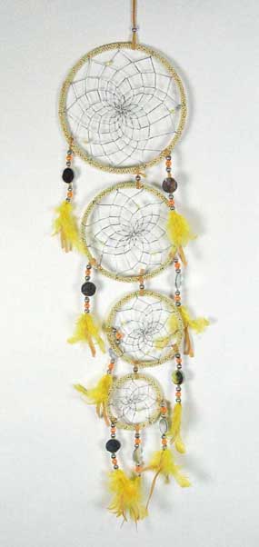 Dream Catcher Beaded Yellow 4 Circles 16cm