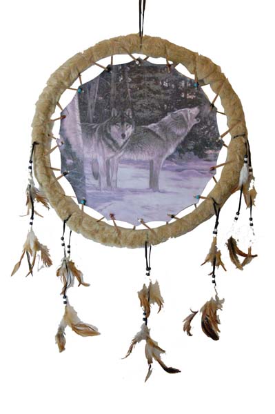 Dream Catcher Two Wolves One Howling 50cm