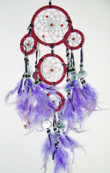 Dream Catcher Beaded Purple With Mirrors 5 Circles