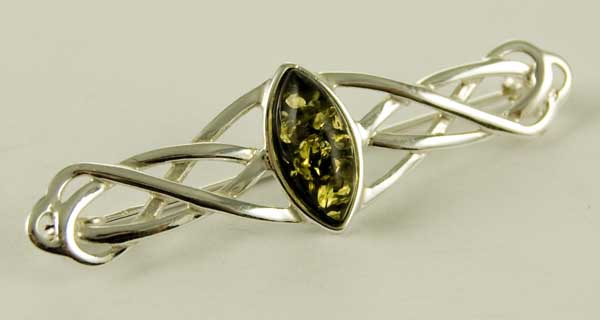 Silver Brooch Amber Oval