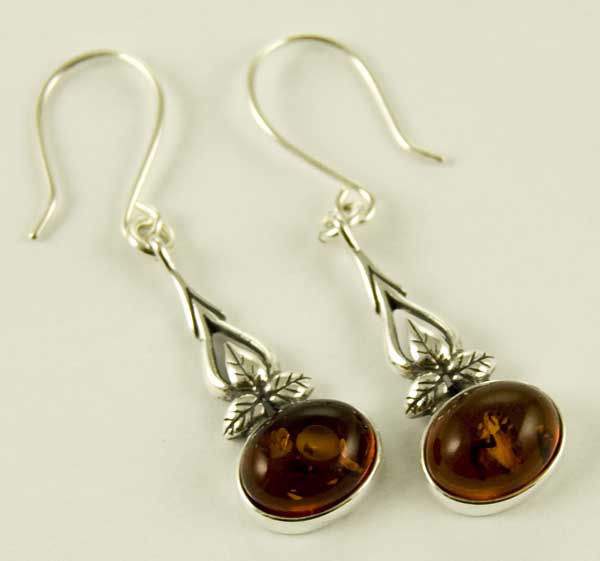 Silver Earring Amber Oval