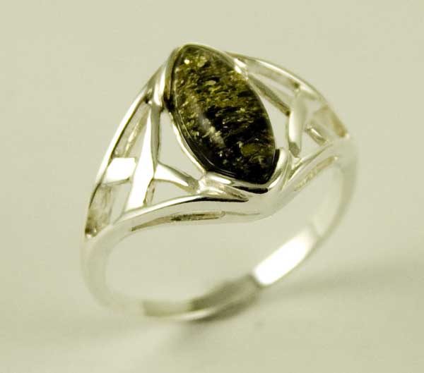 Silver Ring Amber Oval