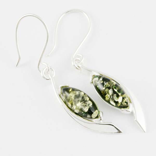 Earring Amber Eye Shape Green