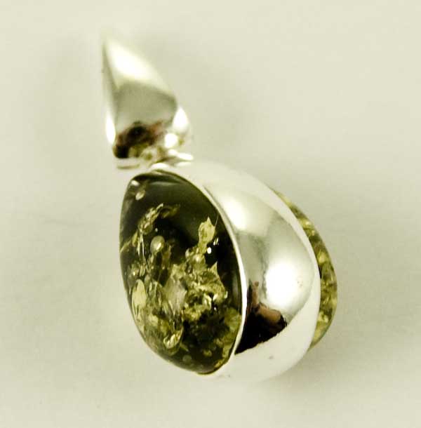 Silver Pendant Amber Oval