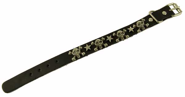 Bracelet Leather Gothic With Skulls And Stars