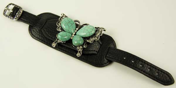 Bracelet Leather Turquoise Butterfly
