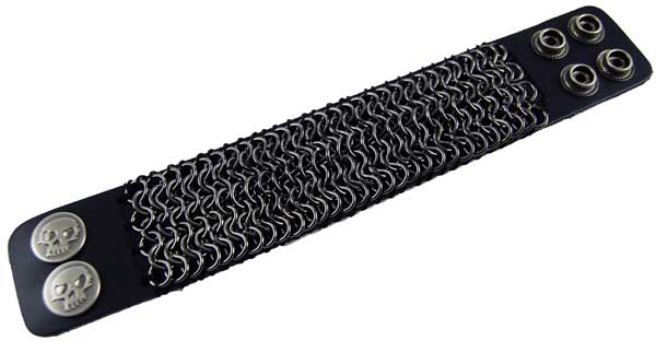 Leather Bracelet Black With Chainmail Design