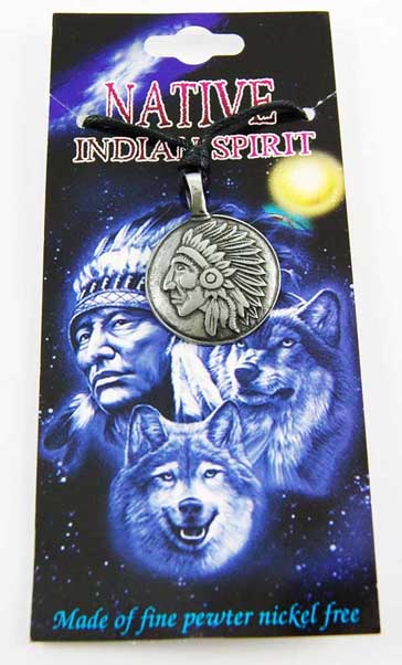 Pendant Pewter Red Indian Head