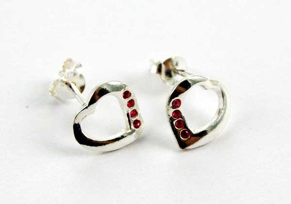 Earring Heart With Four Stones Pink