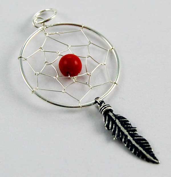 Pendant Silver Dream Catcher Red 20mm