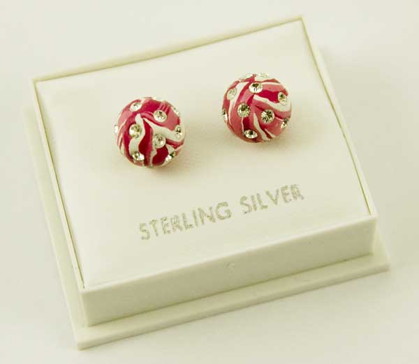 Earring Silver Stud Ball 8mm Pink