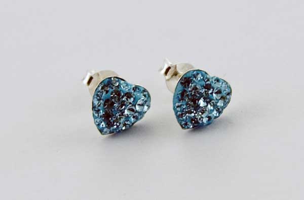 Earring Stud Heart Aqua 8mm