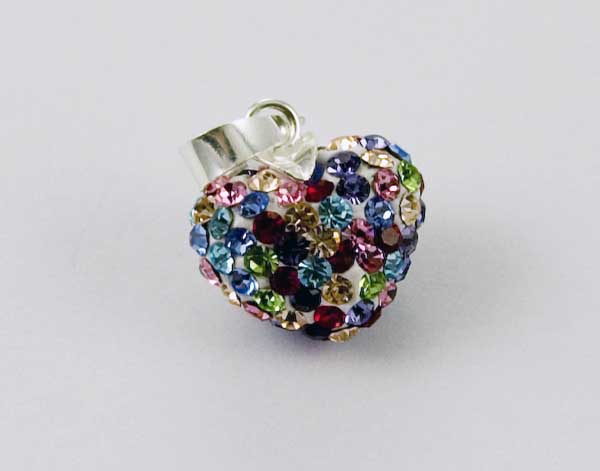 Pendant Silver Heart White Multi Colour 12mm