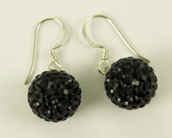 Silver Earring Drop Jet 12mm