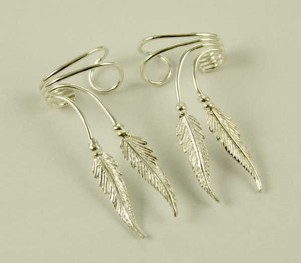 Ear Cuff Silver Feathers