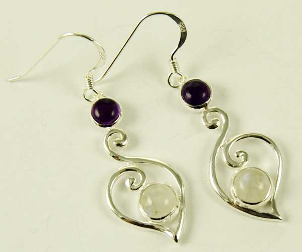 Silver Earring Heart Shape Labradorite