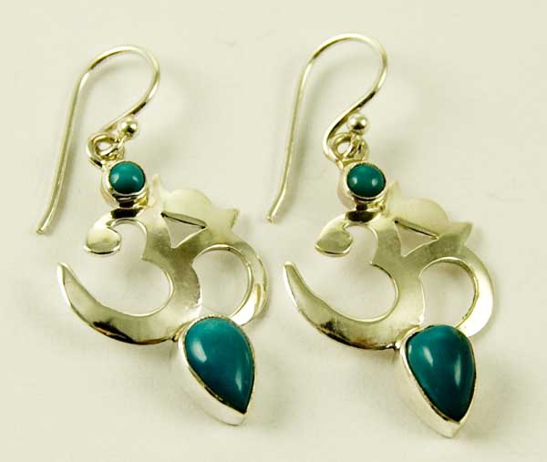 Silver Earring Om With Stones