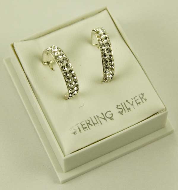 Silver Earring Half Hoop CZ D12mm