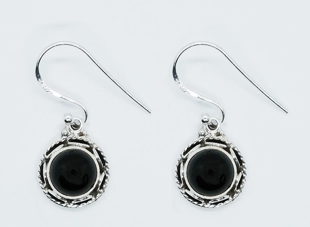 Silver Earring Round Onyx – Blue Rainbow